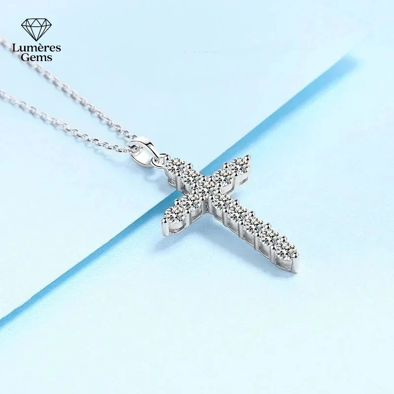 

Classic PT950 Platinum Full Moissanite Cross Necklace For Women Brilliant Luxury Jewelry Party Pendant Top Quality Minimalist