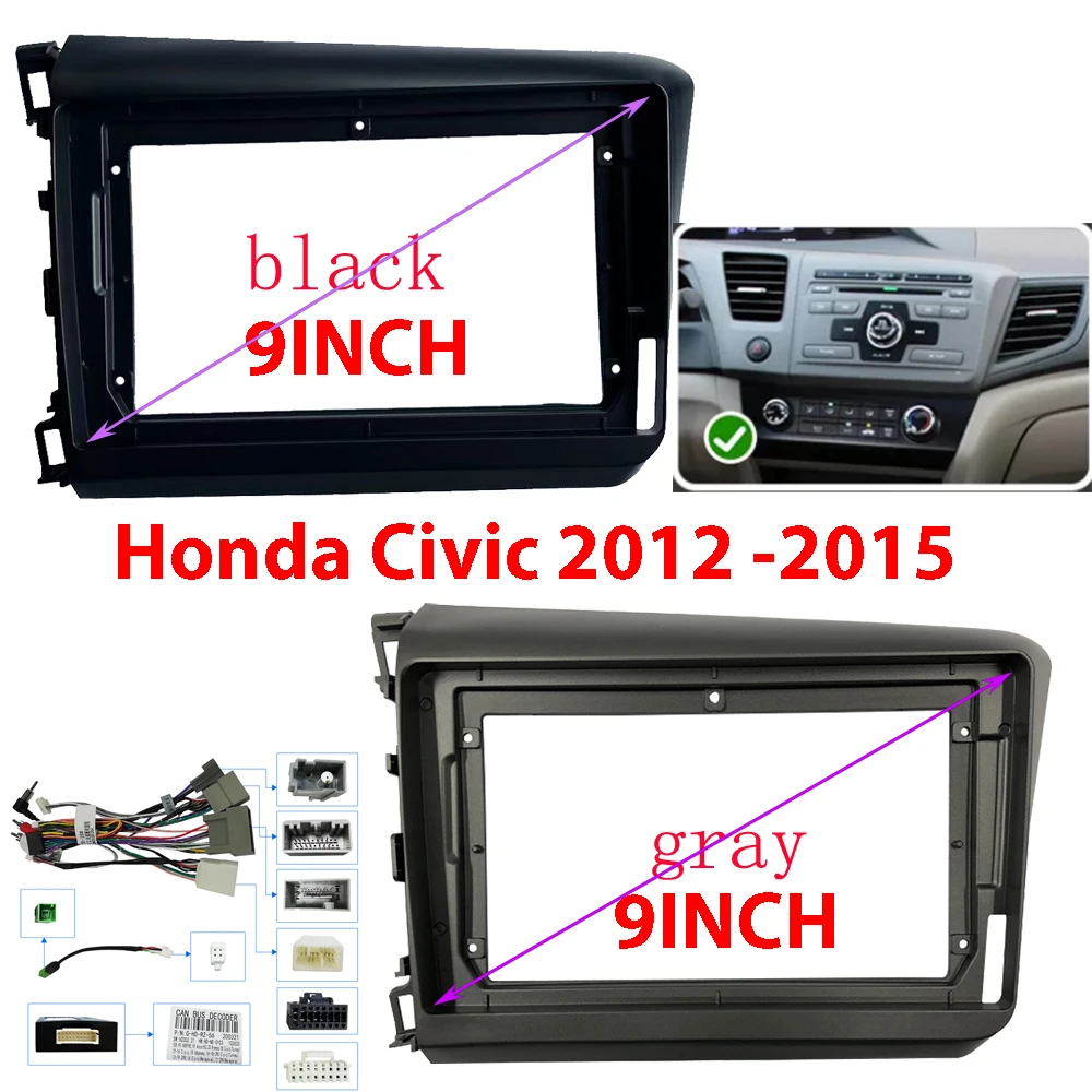 

Car Radio Face Frame For Honda Civic 9 FB 2012-2015 Fascia Stereo Panel Mounting Head Unit Canbus Cable Trim Bezel