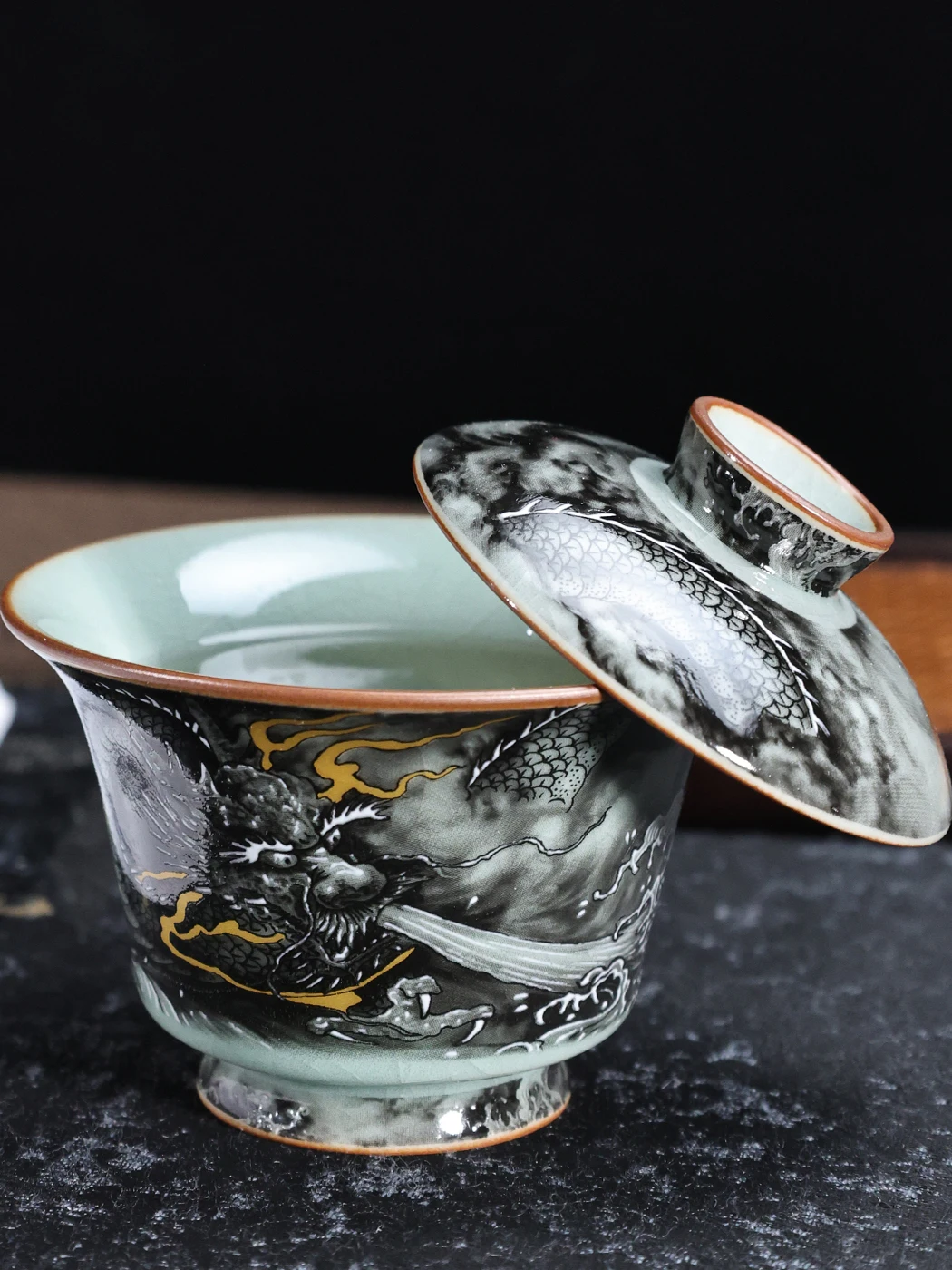 Jingdezhen Ceramic Old Clay Mo Long Go to Sea Tureen Chinese Household Tea Brewing Bowl Set for Giving People High-End