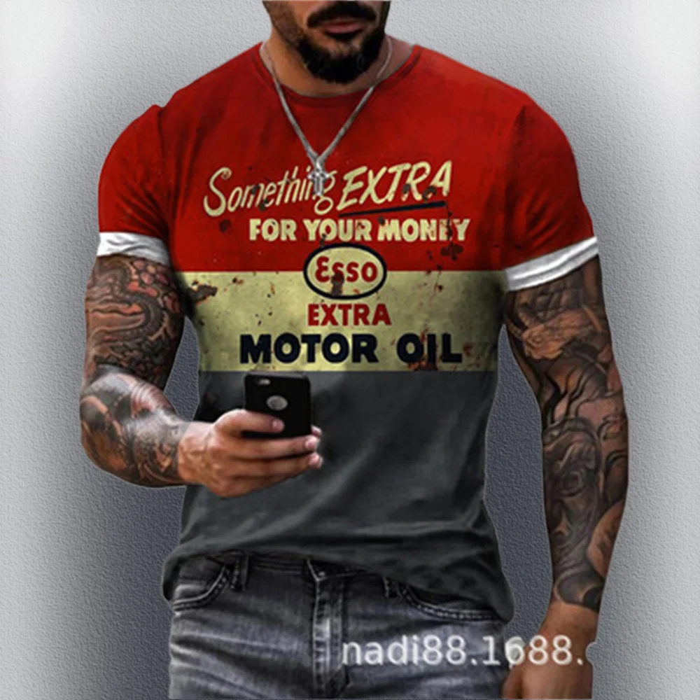 

Винтажные мужские футболки с 3D ретро-принтом, топы с короткими рукавами и буквами, модная масляная футболка для мужчин, мотоциклетные футболки, футболки большого размера