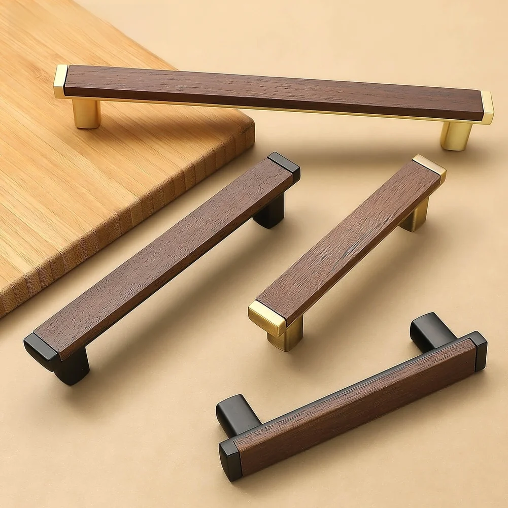1PC Vintage Walnut Wood Cabinet Handles Drawer Pulls 126mm Length 96mm Hole Center Wardrobe Cupboard Handles Furniture Hardware