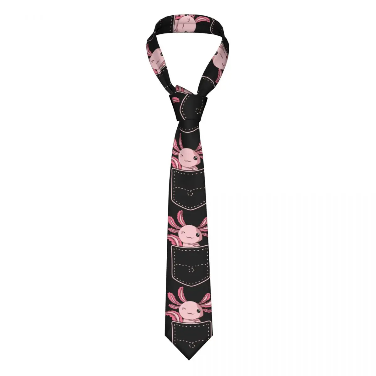 

Cute Axolotl In Pocket Necktie Mens Customized Silk Amphibian Exotic Animal Neck Ties for Wedding