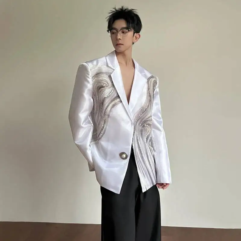 LUZHEN 2026 New Original Luxury Temperament Sequin Gauze Patchwork Design Blazer Coat Men Elegant Handsome Casual Jacket JY7013