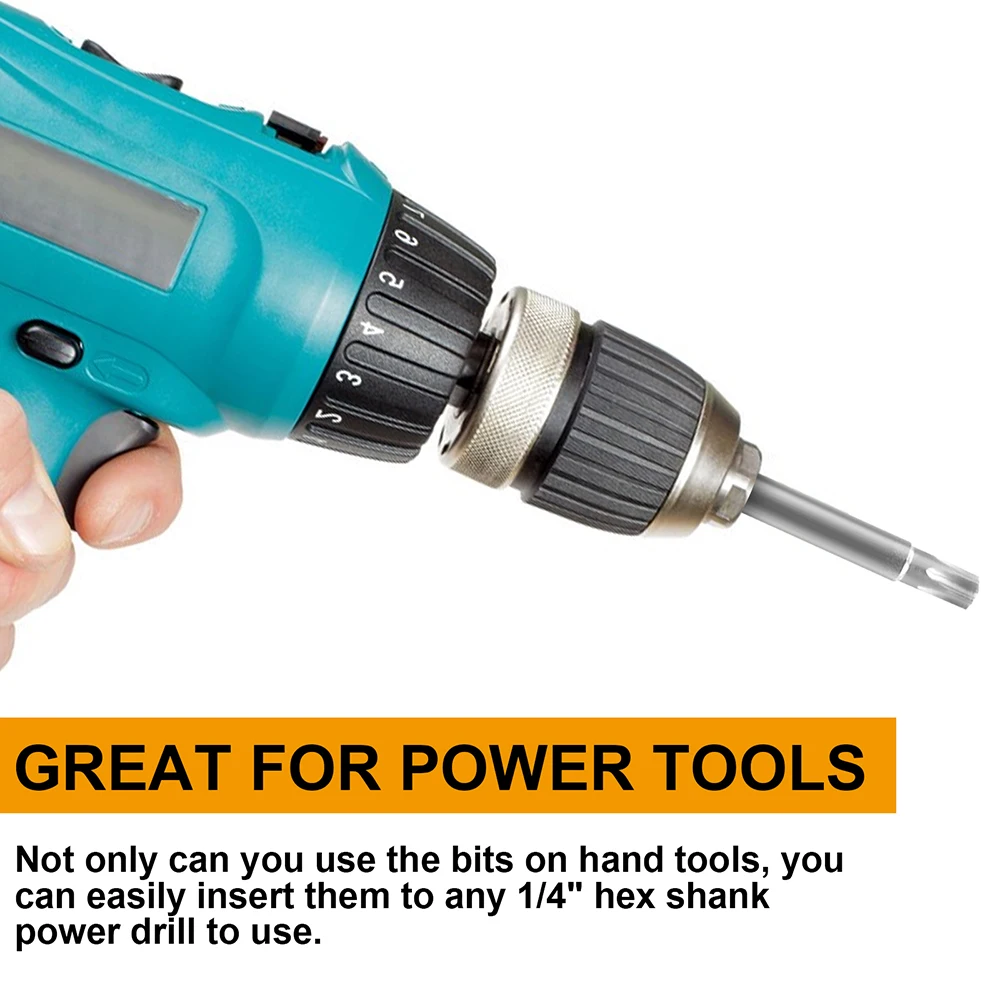 8pcs 50-200mm Torx Bits Hex Security Bit Set Tamper Proof Screwdriver Drill Bit Screw Driver Bits Torx Head 1/4" Hex Driver Bits