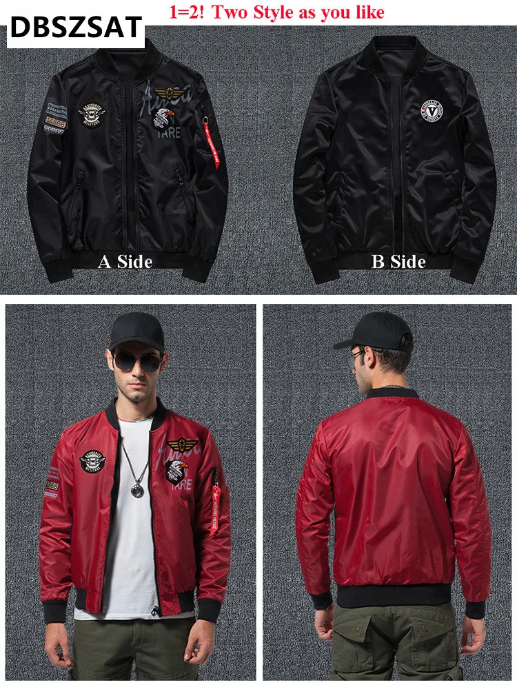 Men's Bomber Jacket Casual Pilot Jackets Men Outwear Both Side Wearable Male Coat chaqueta bomber hombre Big Size 6XL,ZA232