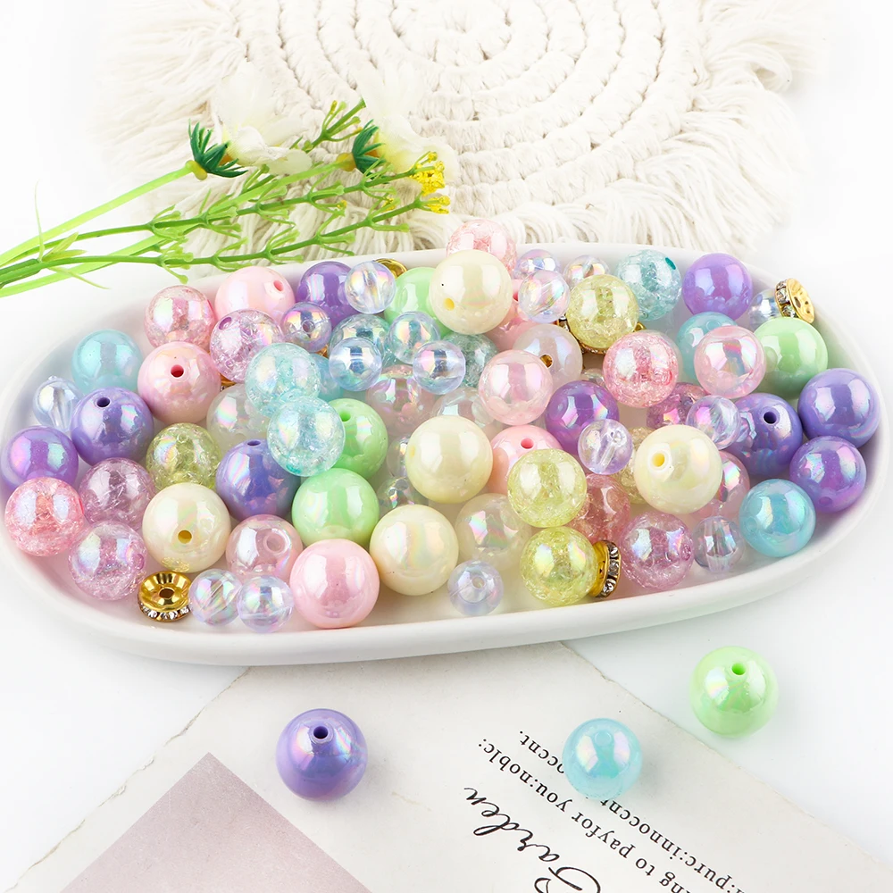 Sunrony Pearl Iridescence Mehrfarbige runde Acrylperlen Spacer Ball Sets für Schmuckherstellung DIY Armband Halskette Zubehör