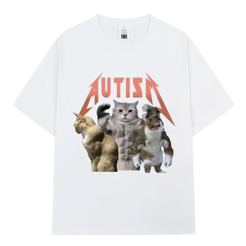 Buff Cats Autism Memory T-shirt Fitness Gym Fashion Vintage Tee Clothes Creativity Casual Tops Crewneck Womans Short Sleeve  ﻿