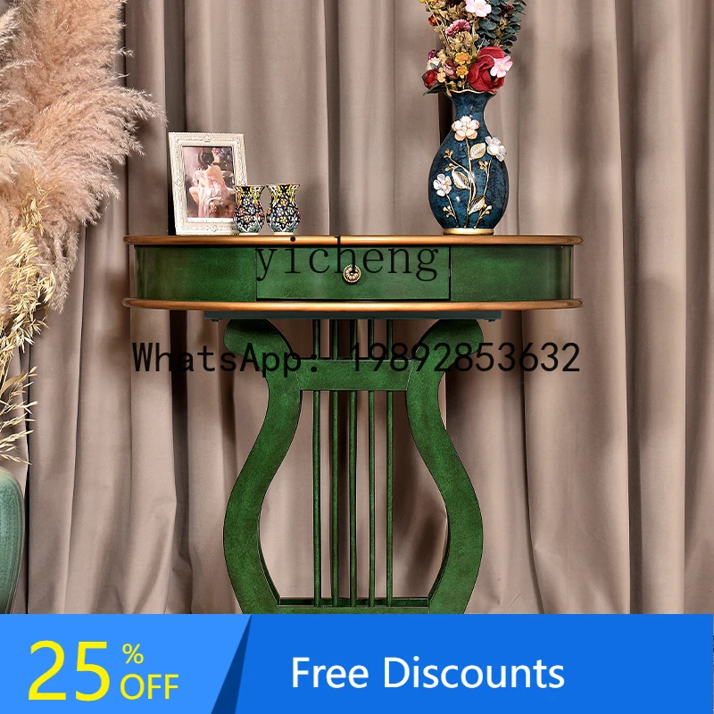 

American country solid wood corner few living room TV sofa edge few European high flower few