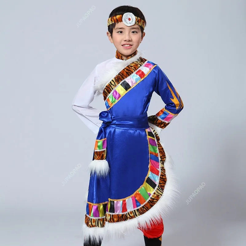 Zangまたはtibetan人ダンスショー服と男性と子供のためのアクセサリー、mongian服、男性のステージパフォーマンス