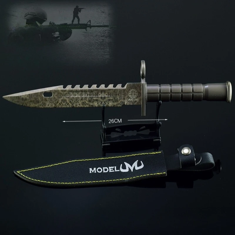 26 cm CS Game Perifere M9 Damascus Mes Staal Patroon wapens Model Training Prop Katana Metalen Speelgoed Messen Craft gift voor Jongens