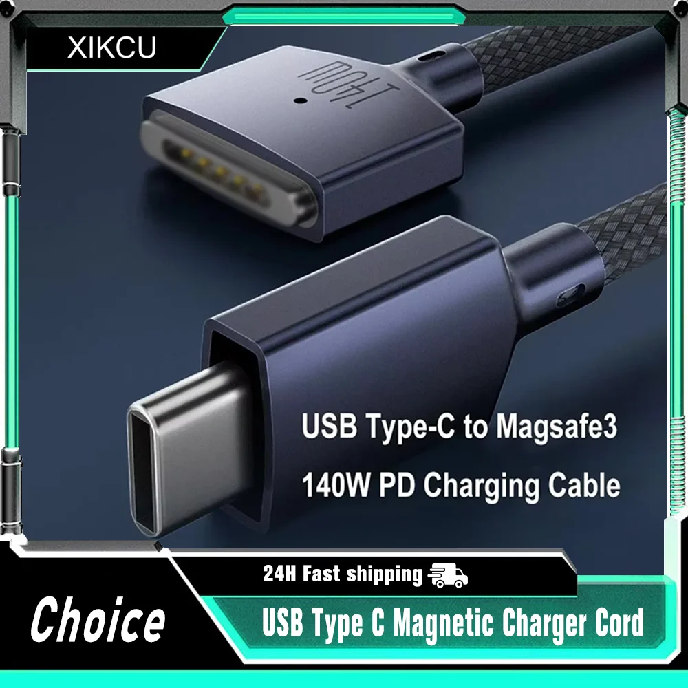 

2M USB Type C to Mac-safe 3 Magnetic Charger Cord Laptop Charging Cable Converter PD 140W for MacBook Air/Pro A2442 A2485 A2681