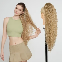 Julianna 28 inch Synthetische Watergolf Paardenstaart Zwart Blond Trekkoord Clip-in Paardenstaart Haarverlengingen Zwart Vrouwen Natuurlijk