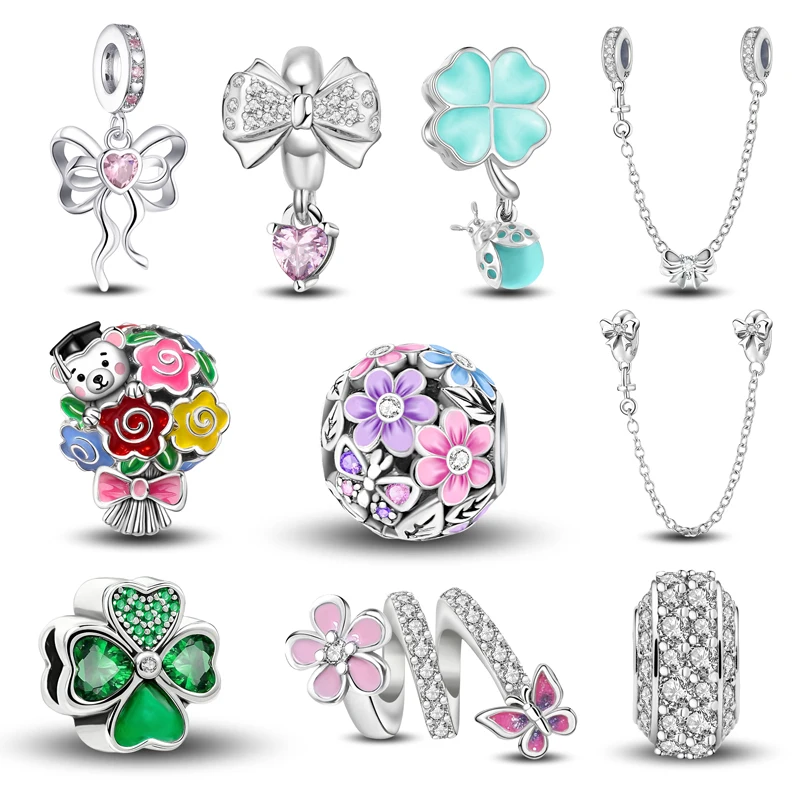 925 Sterling Silver Graduation Bouquet Bow Flowers Pendant Bead Diy Bracelet Bangle Making Gift Of High Quality Fine Jewelry