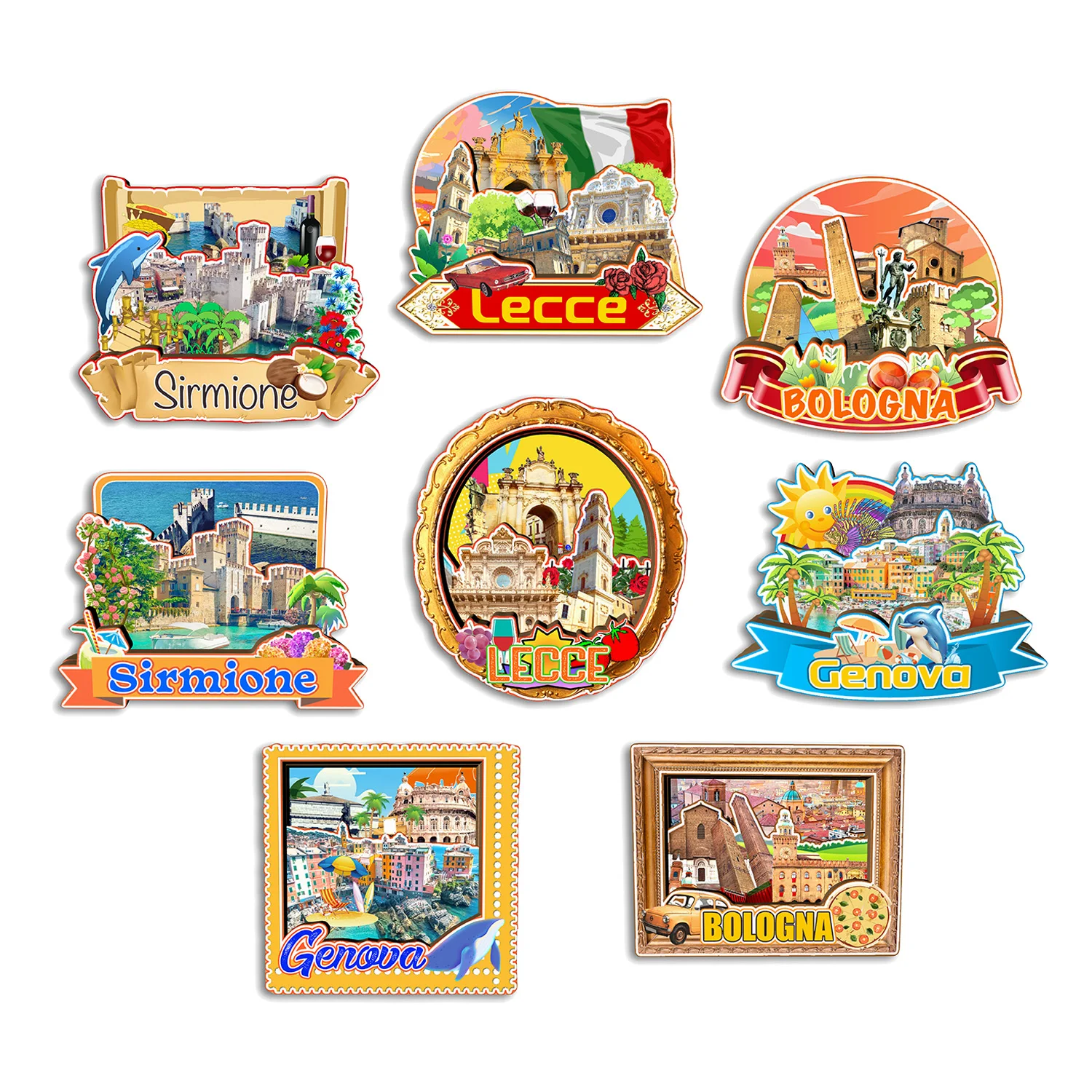 Bolonia Genova Sirmione Lecce Italia imán para nevera recuerdo de viaje regalo hecho a mano pegatina decorativa para refrigerador hogar