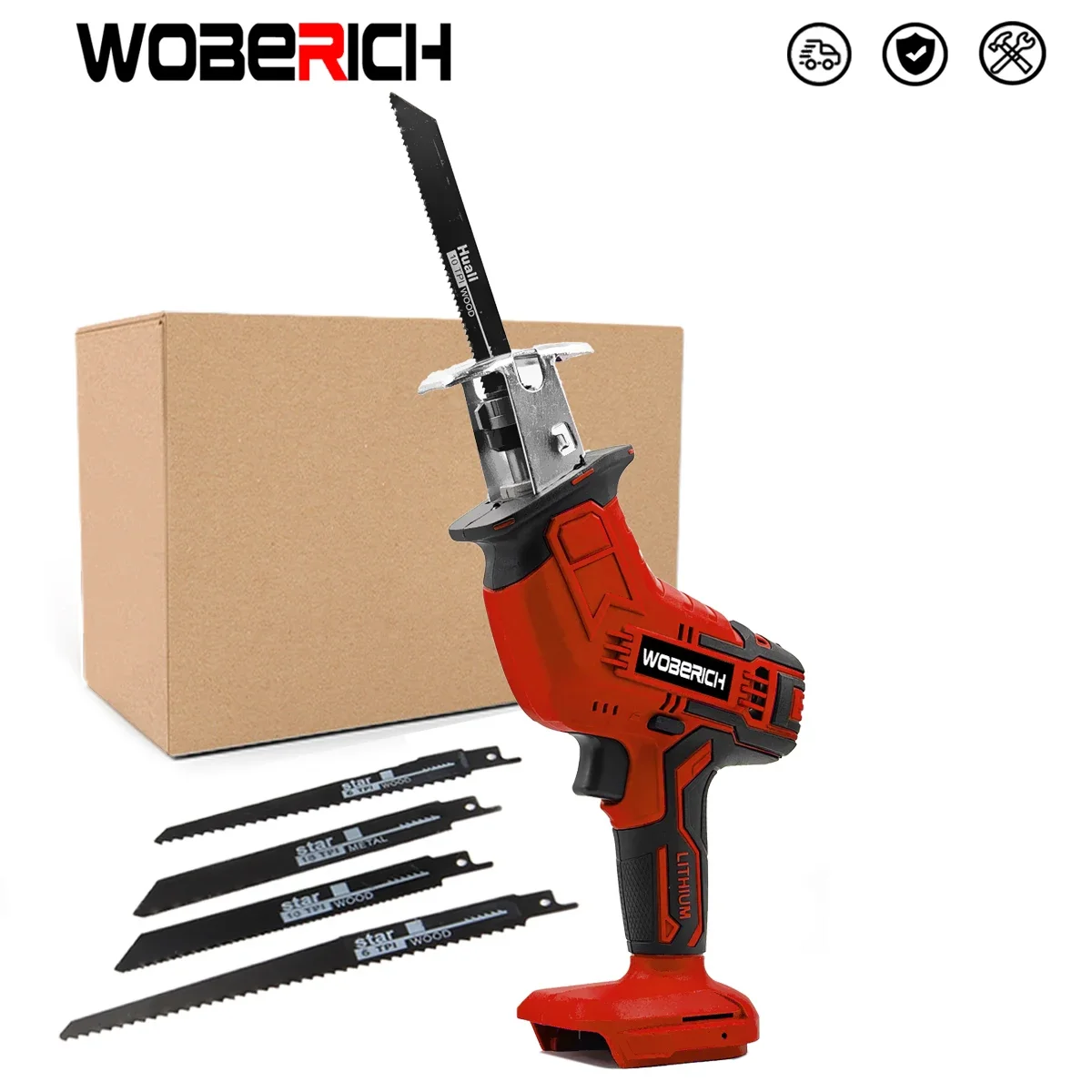 

Cordless Electric Reciprocating Saw Wood Metal Cutting Saber Saw Portable Red Power Tool For Makita/WOBERICH 18V（No battery）