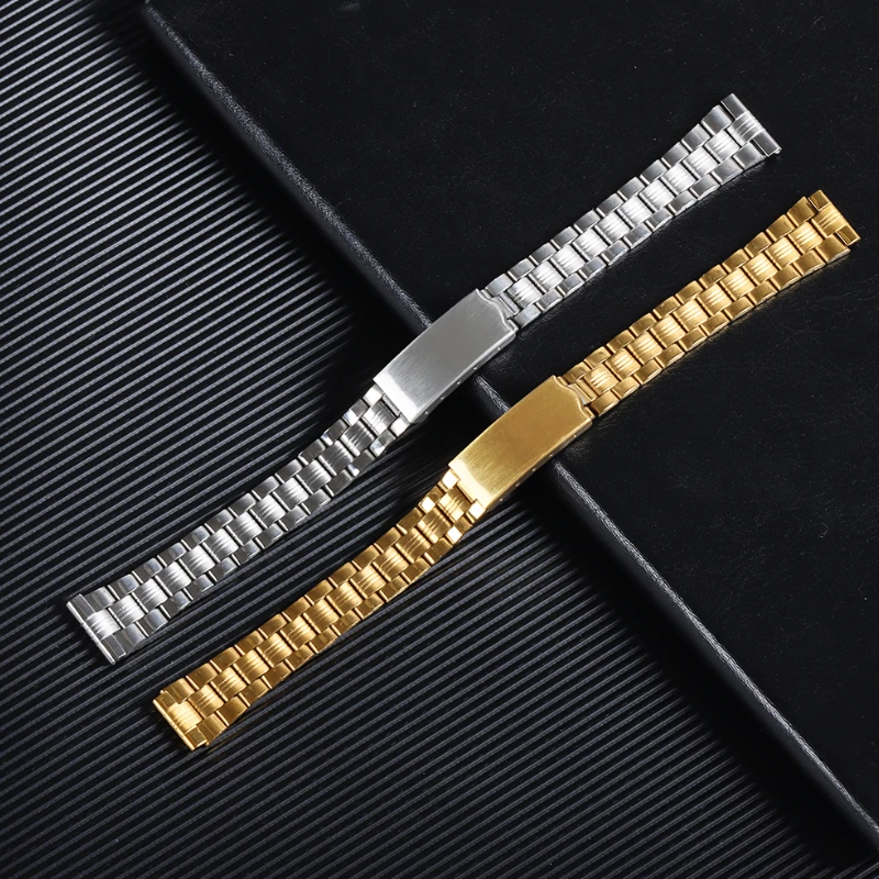 ステンレス鋼の時計ストラップ,12 14 18 20mm,ユニバーサル,折りたたみ式バックル,ゴールド,男性用アクセサリー