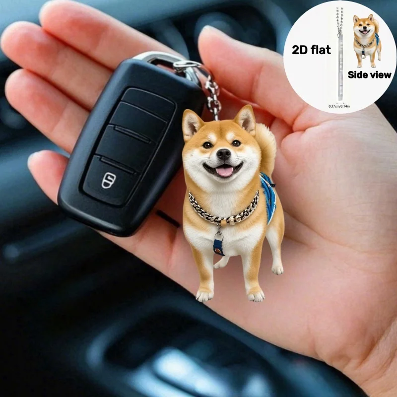 2D Smiling Shiba Inu Pendant Cute Acrylic Keychain Flat Puppy Ornament Charms Hanging Decoration for Car Bags Festive Party Gift