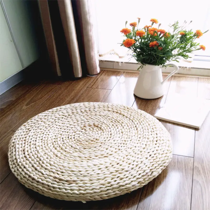 Cushion FloorPillow Straw Futon Weaving Cushion Tatami on The Ground Cattail Rattan Meditation Zen Round Fu Cushion Seat Cushion