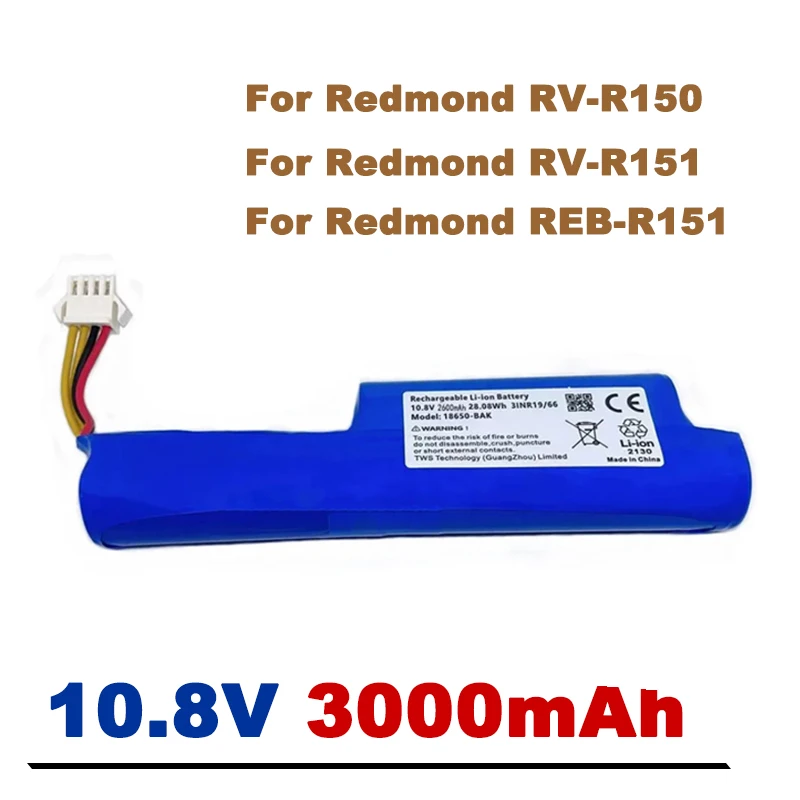 10.8V 2600mAh Rechargeable Lithium Battery for Redmond Reb-R150 RV-R150 RV-R151 Vacuum Cleaner