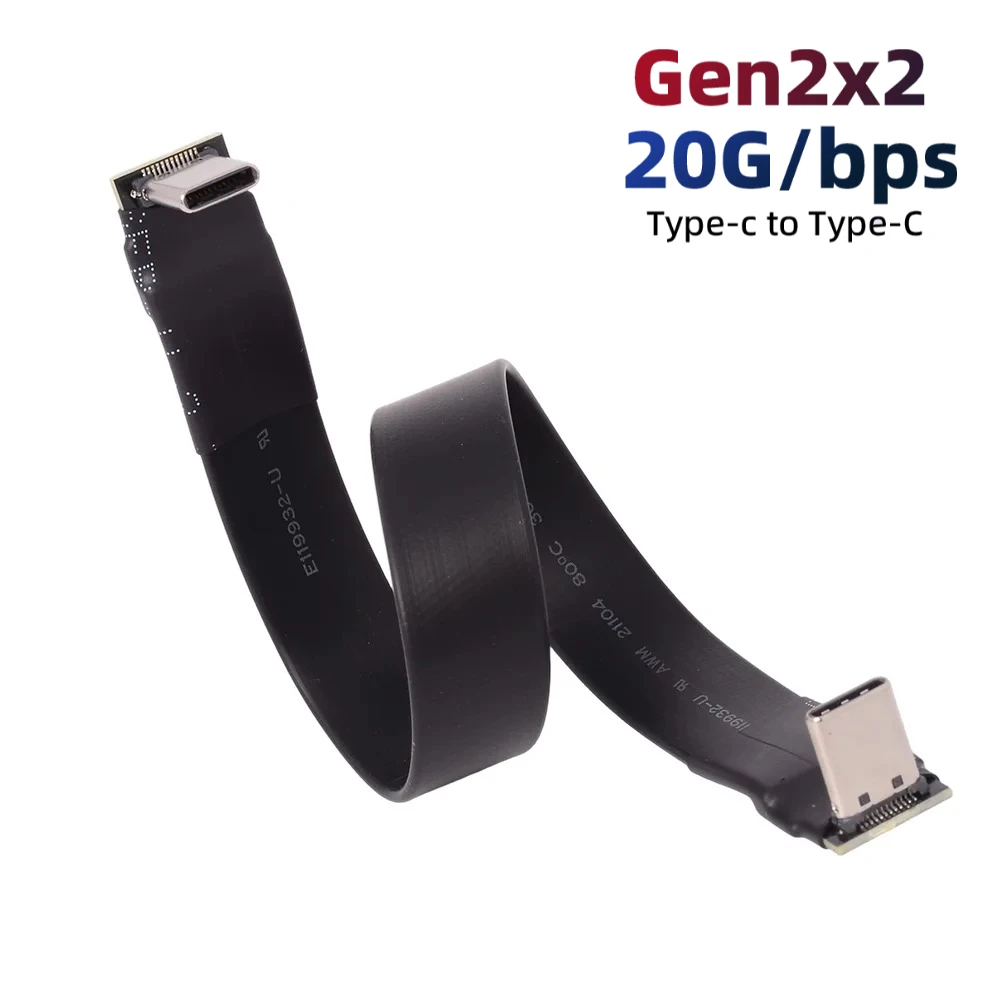 Short 5cm-1m FPV Flat Slim Ribbon FPC Cable 20P USB 3.2 Type-C Male to USB-C Gen2x2 FFC 20Gbps for Data&Charging 3A Phone Tablet