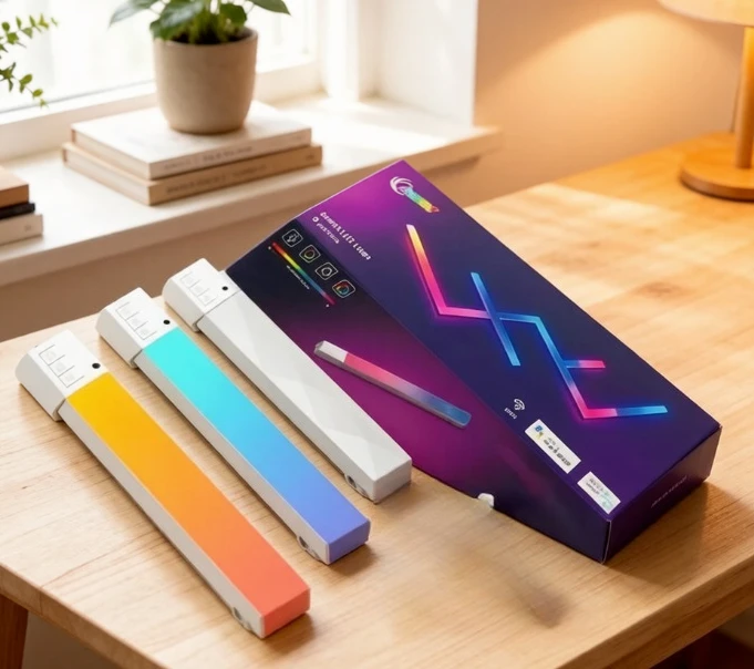 Music Sync Game Light Bar, Room Decoration，Alex Google Compatible，DIY WiFi RGB LED Wall Light, 6/9/12Pcs Smart App Control