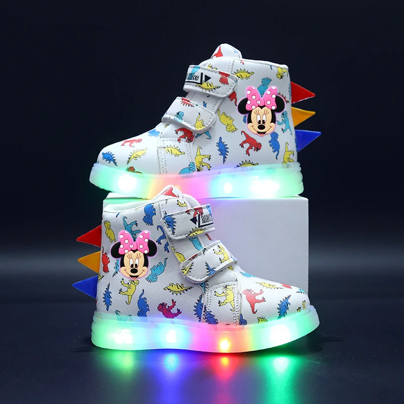 Disney primavera e autunno Topolino scarpe casual illuminate ragazze luci a LED sneakers illuminate dinosauro cartone animato ragazzi scarpe da bambino