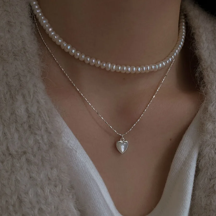 

925 Sterling Silver Fritillaria Peach Heart Collar Chain