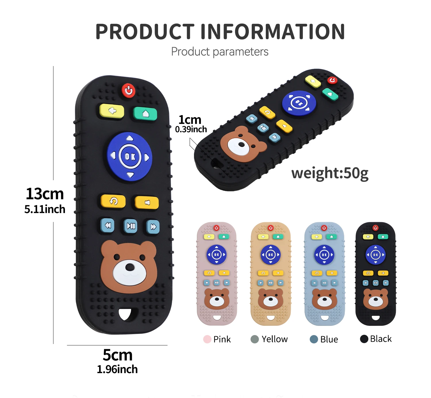 Silicone Toy for Baby, BPA Free Bear Remote Teether Stick for Toddlers Chew Toys