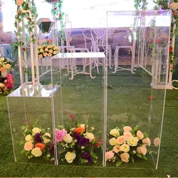 Acrylic Wedding Flower Stand Aisle Crystal Clear Square Column Wedding Decoration Flower Frame Road Decoration Column party