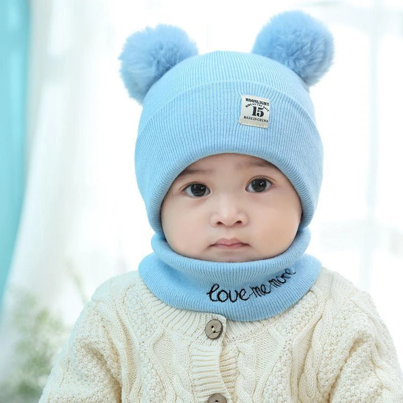 Winter Children Warm Baby Knitted Hats With Pom Pom Kids Knit Beanie Hats Solid Color Infant Hat For Boys Girls