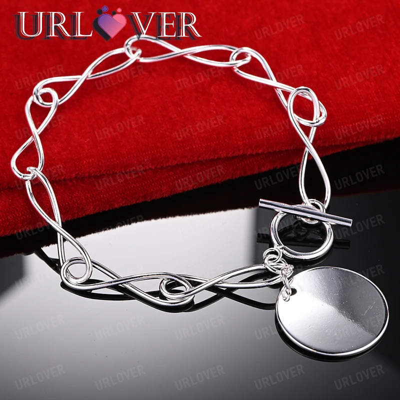 

Men's Fashion Simple Smooth Round Pendant Chain 925 Sterling Silver Bracelet Women Party Wedding Accessories Anniversary Jewelry