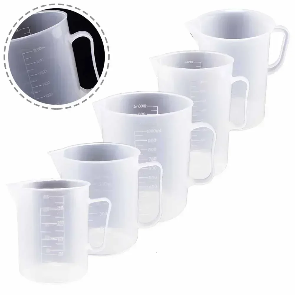 Jarra medidora de plástico vaso de medición transparente, jarra de boca con punta resistente a productos químicos, vaso con mango, 250ML-5000ML