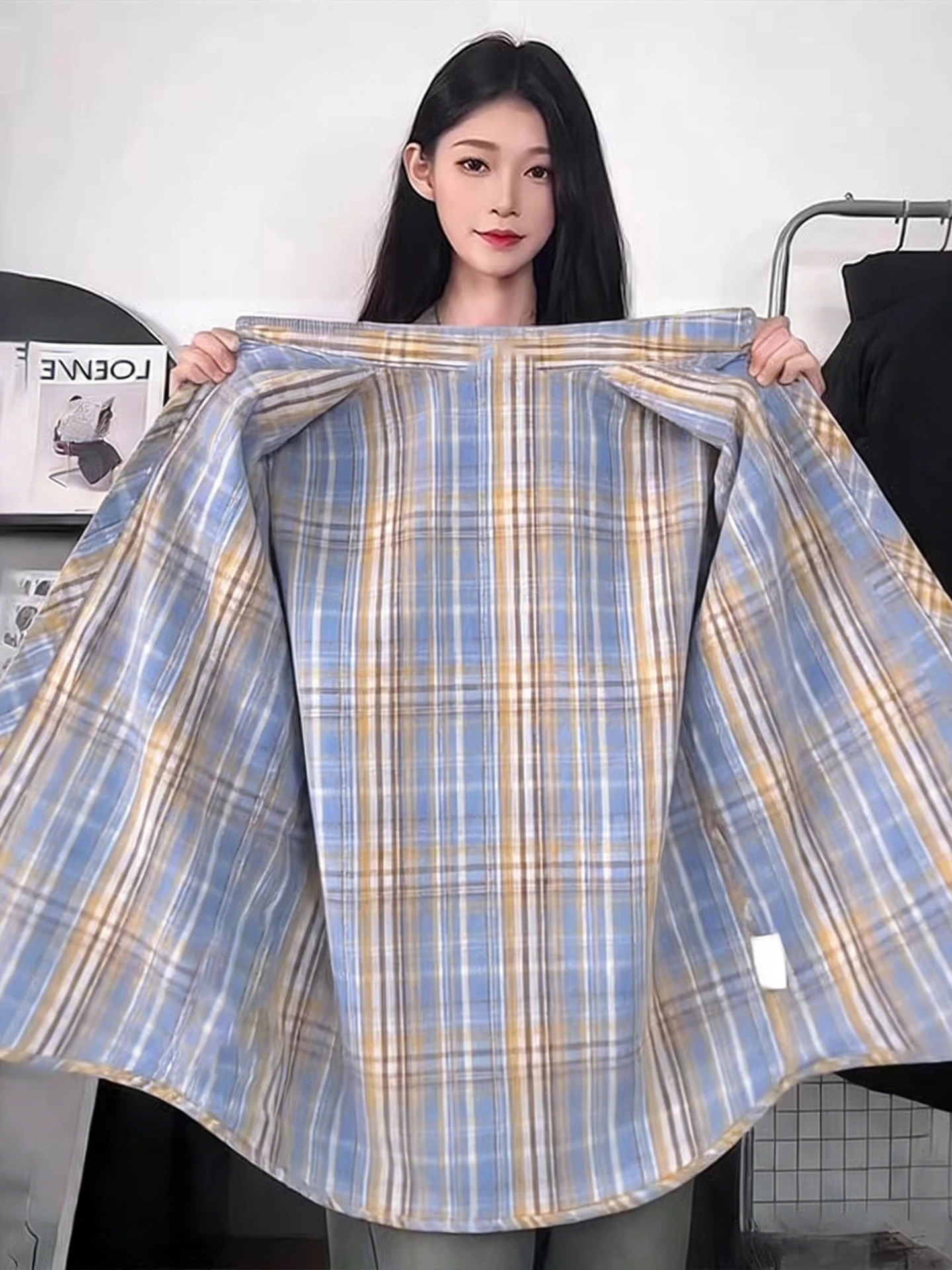 Retro American Plaid Long Sleeve Shirt Men's Spring Lazy Cleanfit Jacket Loose Fit Street Style Casual Commute Shopping