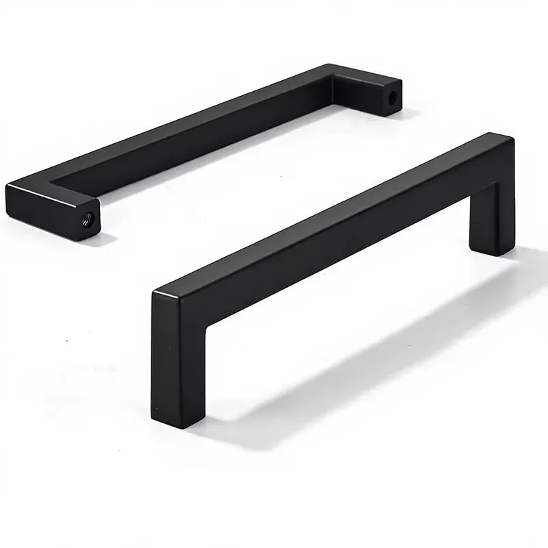 MRAYDECO 10 Pack Solid 5-Inch (128mm) Black Aluminum Square Matte Cabinet Handles & Drawer Pulls for Kitchen Cabinets