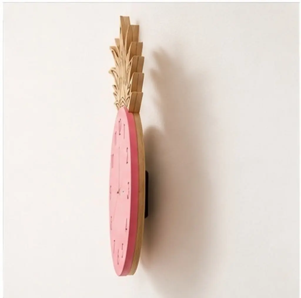 Pink Quiet Pineapple Shape Wall Clock Cartoon Acrylic DIY Silent Clock for Bedroom Living Room 's Room Without Battery