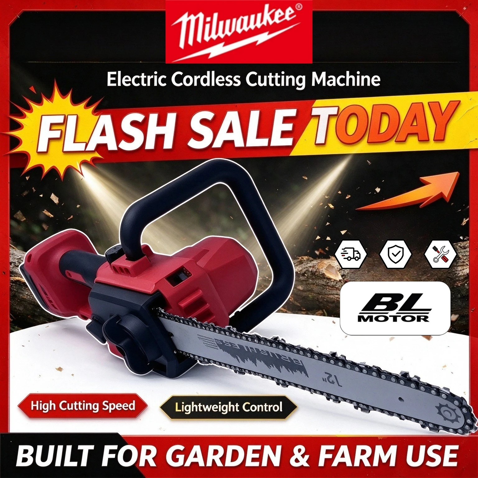 Cordless Chainsaw 12 Inch Battery - Milwaukee 12 inch draadloze elektrische kettingzaag