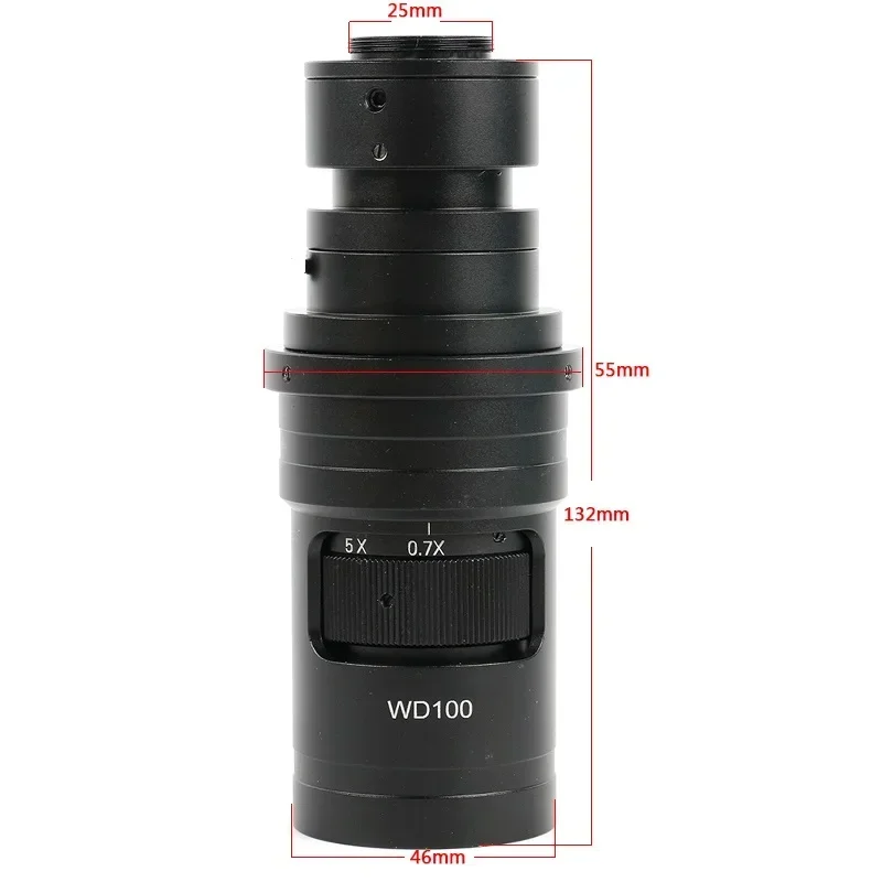 FHD 200X 500X Zoom WD100 Continuously Variable 0.7X-5X Adjustable Magnification C-mount Lens For HDMI VGA USB Microscope Camera