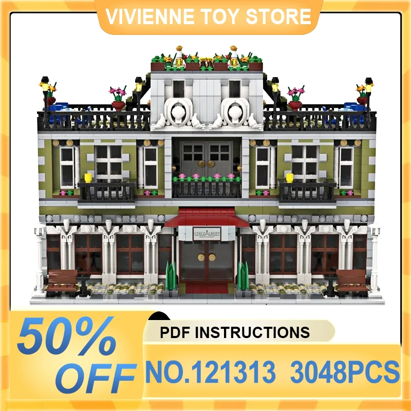 New MOC-121313 Parisian Garden Hotel Compatible 10243 Modular Buidling Blocks Bricks Educational Puzzle DIY Toys Christmas Gifts