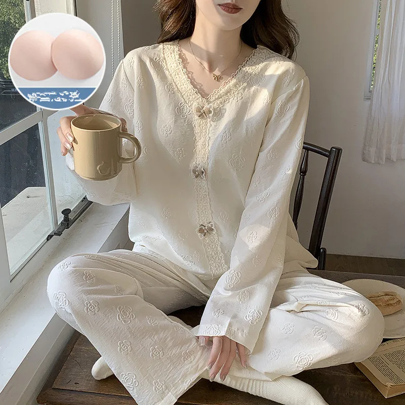 

Пижама женская, зимний комплект одежды для сна, новый повседневный топ с нагрудником и длинными рукавами, брючный костюм, весенне-осенняя хлопковая женская домашняя одежда