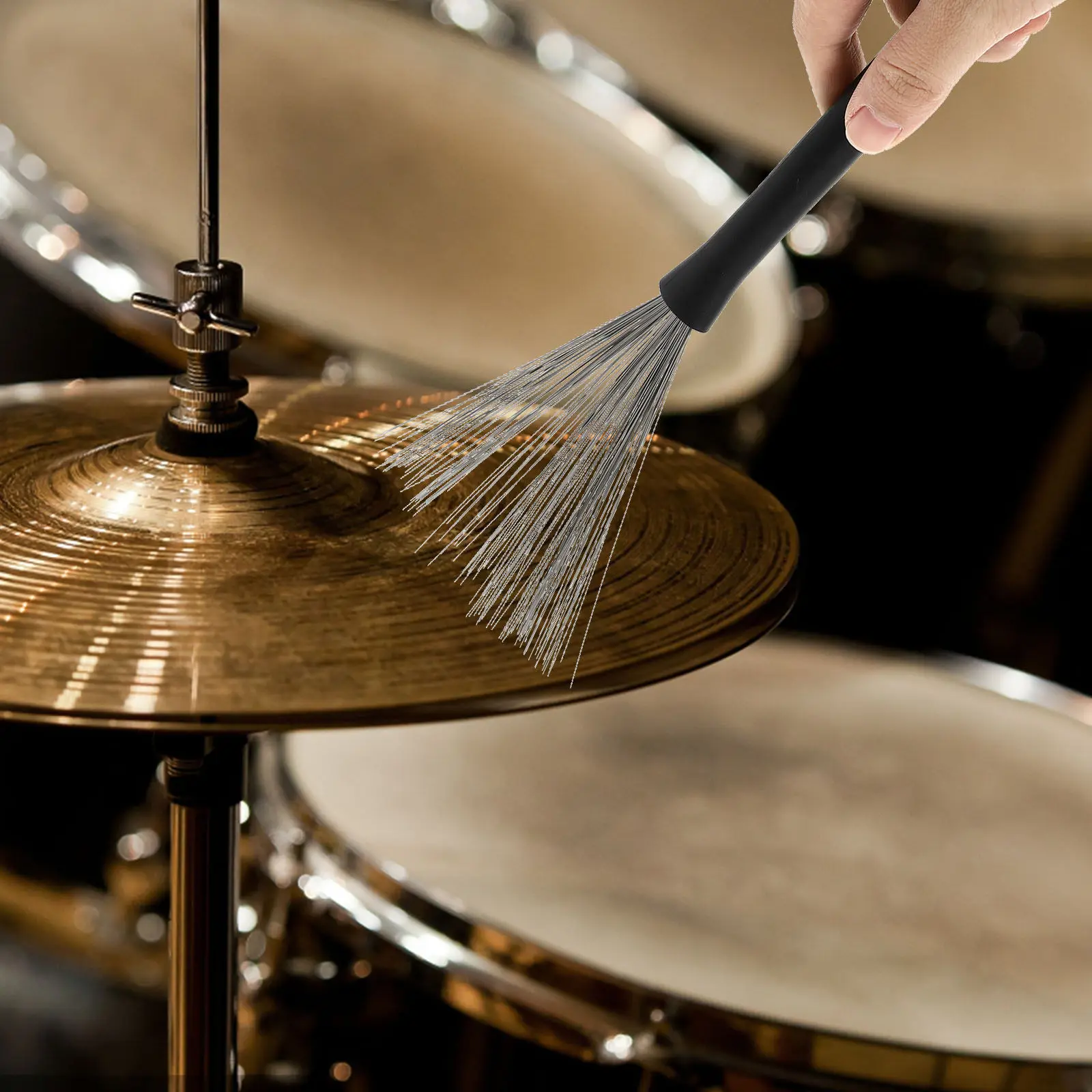 1Set Drum Brush Steel Wire Stick Non Slip for Jazz Drums Professional Drum Cleaning Tool Portable with Storage Bag