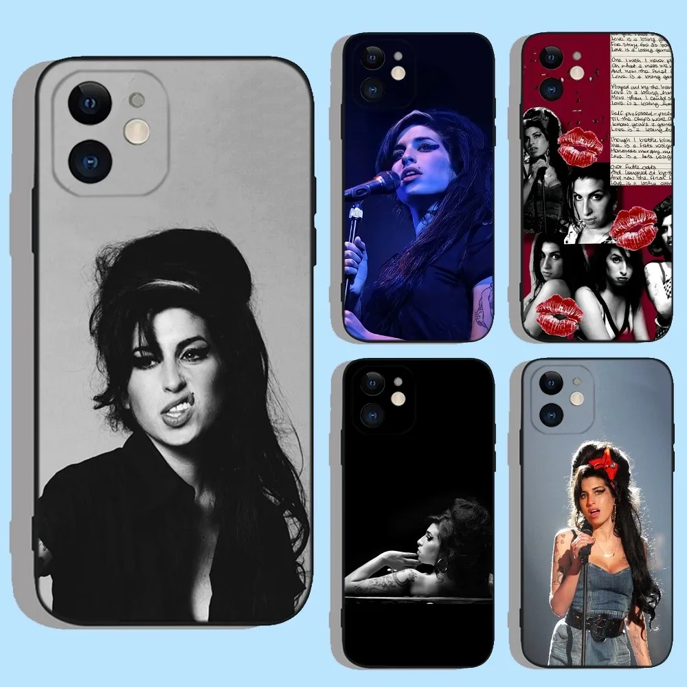 

Singer Amy Winehouse Phone Case For iPhone 16,15,14,13,12,11,XS,XR,X,8,7,Pro,Max,Plus,mini Silicone Black Cover