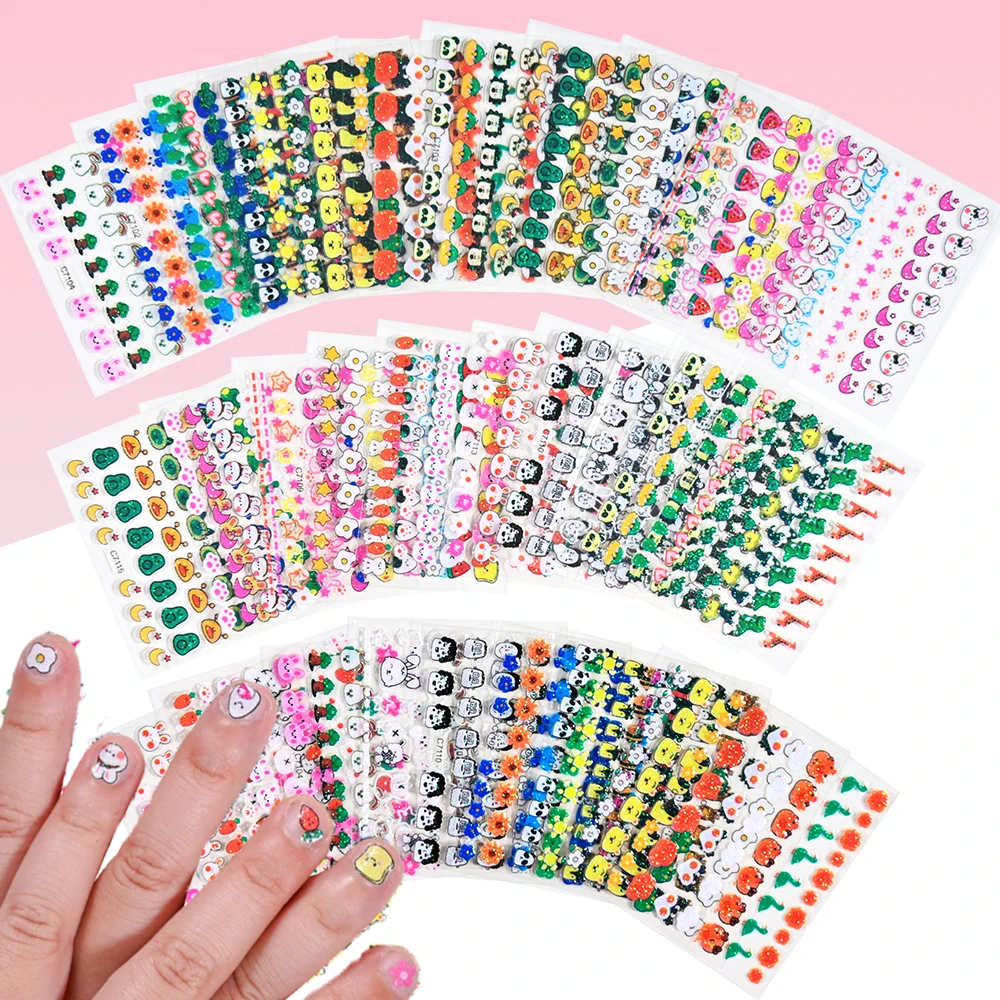 15pcs/set 3D Kawaii Cartoon Animal Glitter Nail Stickers Colorful Rabbit Self Adhesive Cute Cartoon Nail Decals for Children