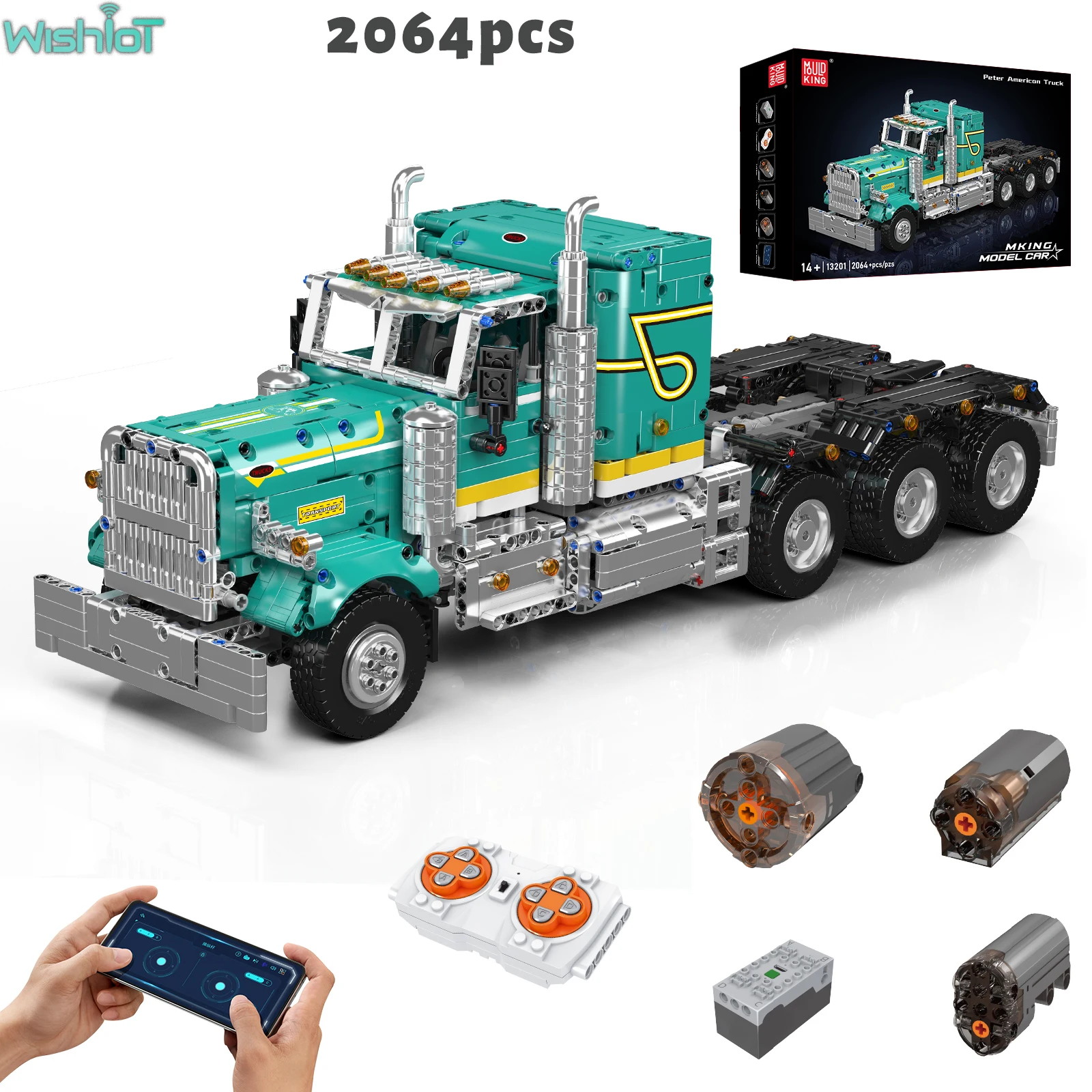 

Mold King 13201 Американский грузовик, набор электрических строительных блоков, умное приложение, дистанционное управление, серводвигатель, игрушка для детей и взрослых, подарок
