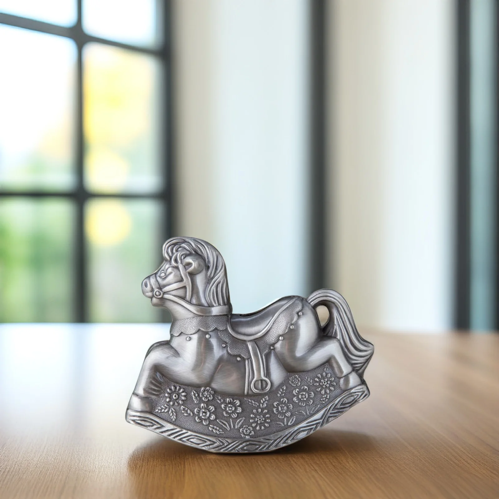 

Wooden Rocking Horse Piggy Bank Handmade Alloy Money Bank For Kids Unbreakable Coin Box Saving Gift For Girls Birthday Home