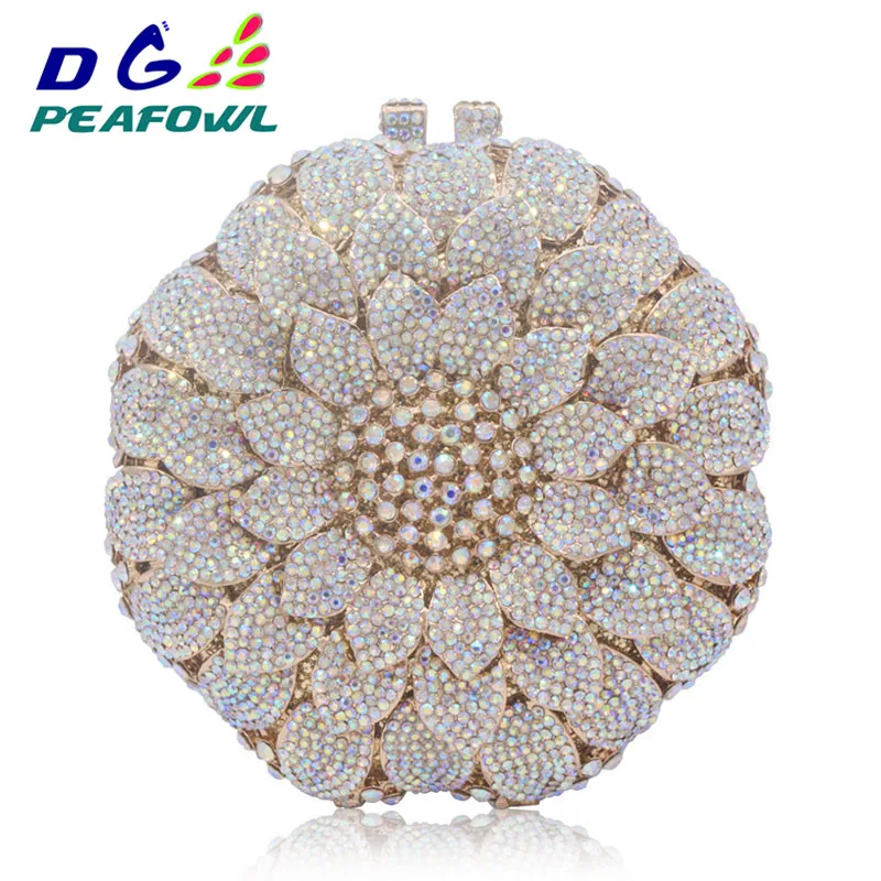 

DGPEAFOWL Toiletry bag Crossbody Bolsas Feminina wedding women clutch silver gold Metallic Lotus Crystal Evening bags for lady