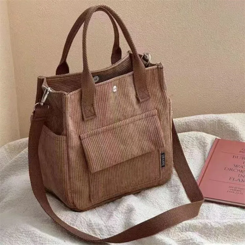 Handwaschbare Cord-Tragetasche mit mehreren Taschen, Umhängetasche für den Alltag oder Umhängetasche, einfarbige Umhängetasche für den täglichen Gebrauch – Detail 3