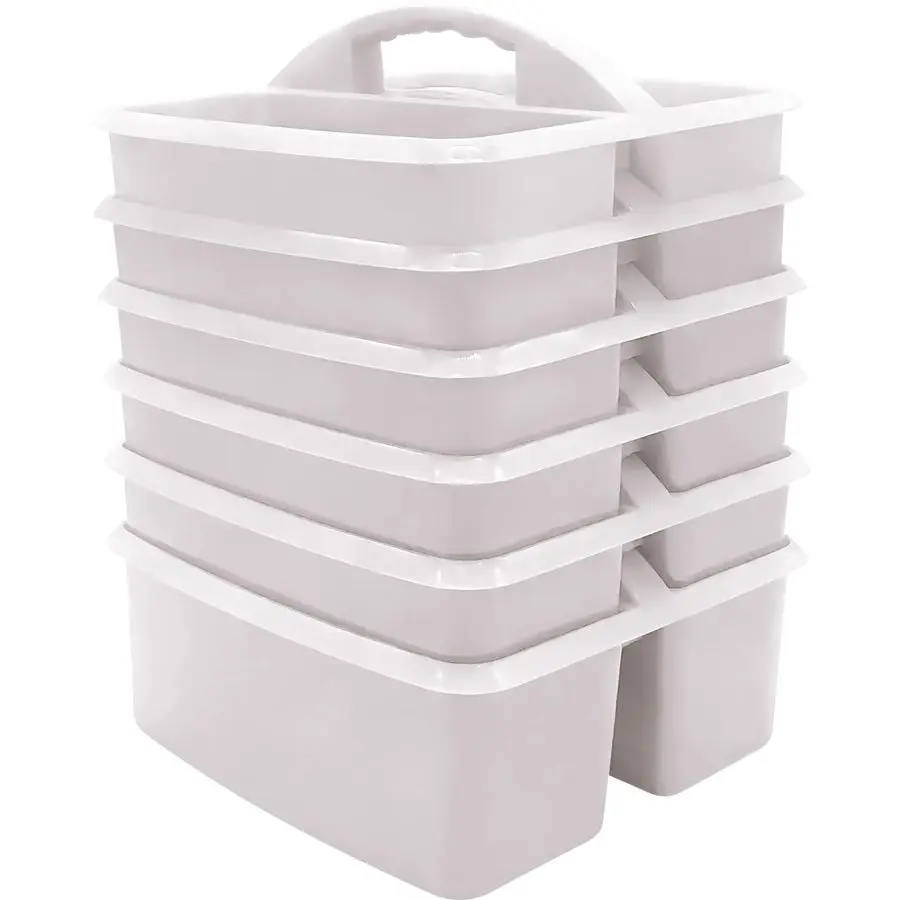 

White Portable Plastic Storage Caddy 6Pack for Classrooms, Kids Room, and Office Organization, 3 Compartments