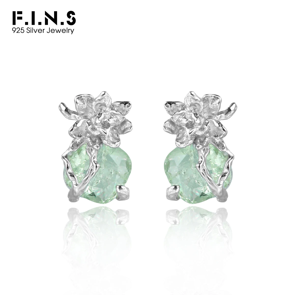 

F.I.N.S оригинальные темпераментные серьги-гвоздики с жасмином S925 из стерлингового серебра с зеленым цирконием, нежные серьги-гвоздики для пирсинга ушей, ювелирные изделия, подарки