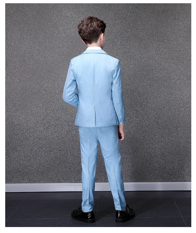 Children Luxurious Light Blue Photograph Suit Flower Boys Jacket Vest Pants Bowtie 4PCS Wedding Dress Teen Kids Tuxedo Costume