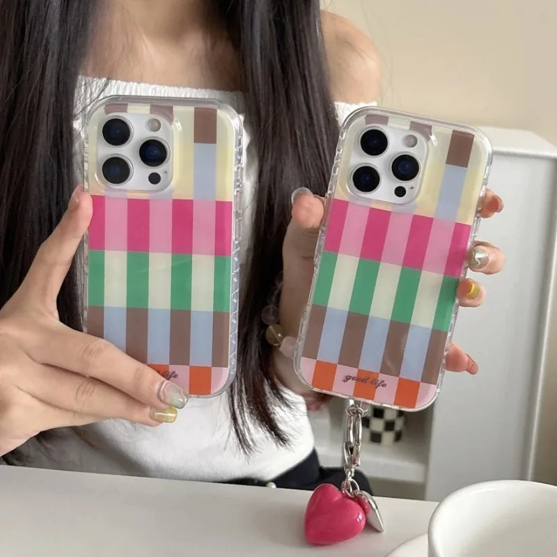 

Чехол для iPhone 16 15 14 Pro Max с цветными полосками, мягкий, ударопрочный, роскошный, защитный, с подвеской